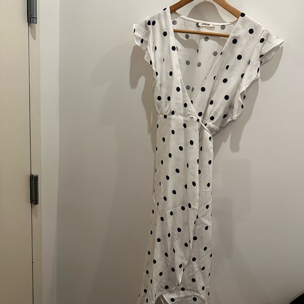 Essue Revolve Polka Dot Navy White Wrap Dress Small